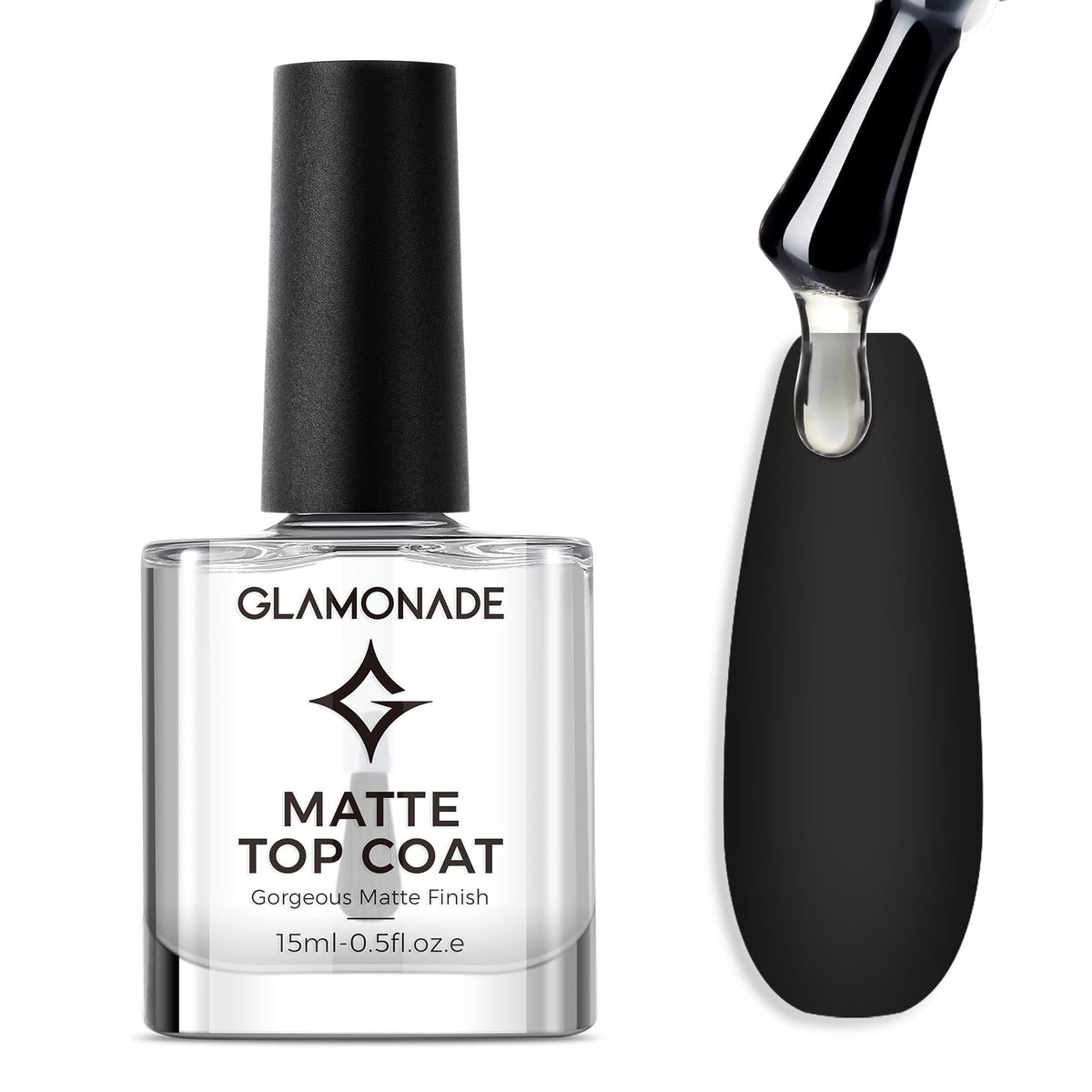 Glamonade Matte Top Coat bottle shows quick-dry clarity for easy application.