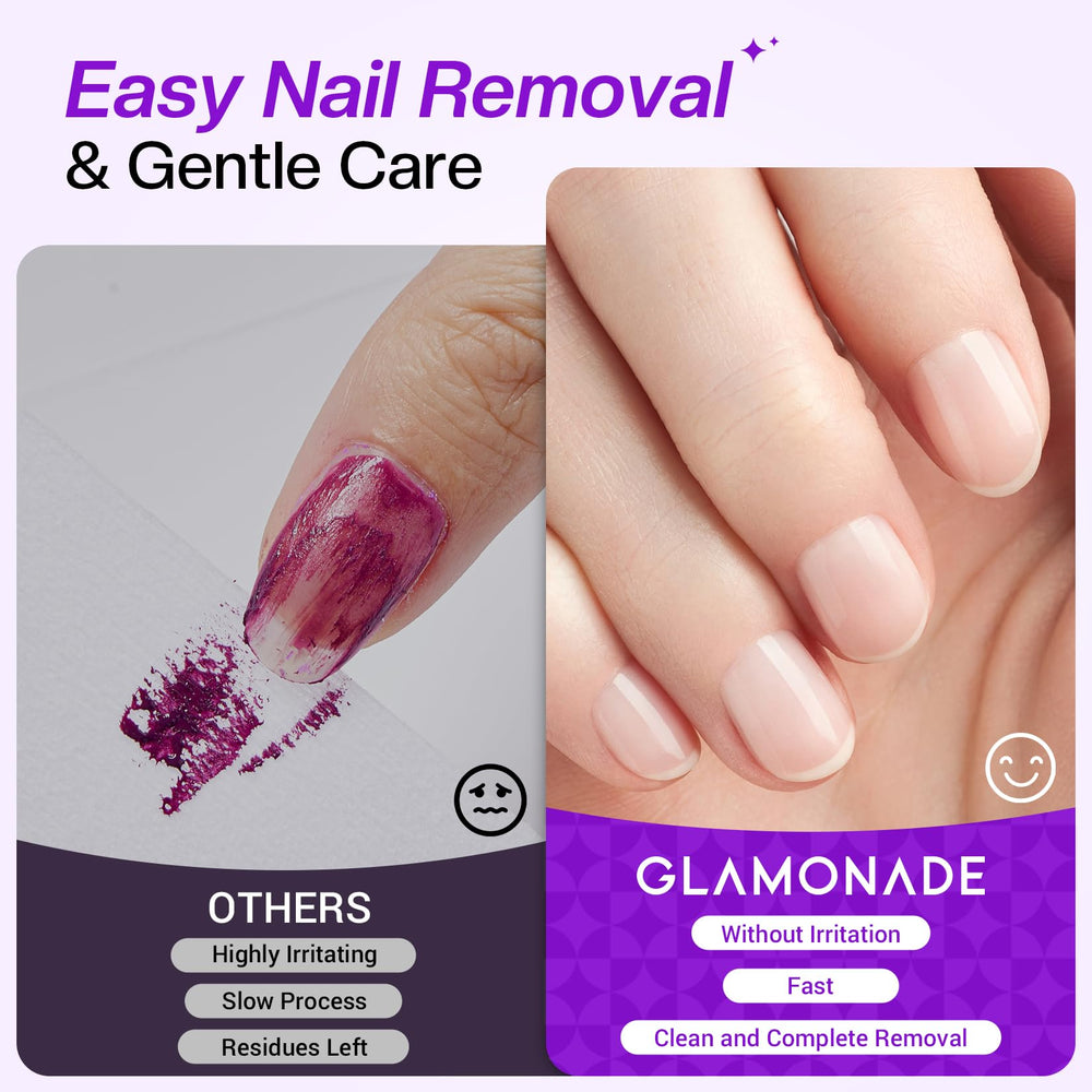 Glamonade remover removing base and top coats without residue.