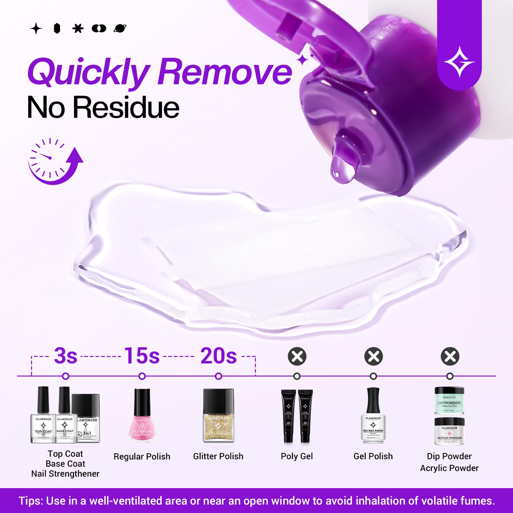 Glamonade Nail Polish Remover ingredients close-up with glycerin, vitamin E, and plant oils.