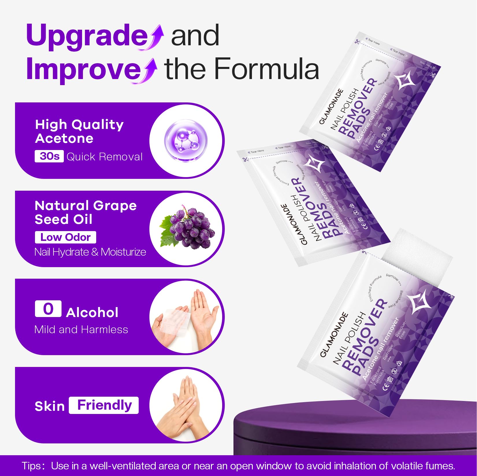 Glamonade hydration formula with grape seed oil nourishes nails during use.