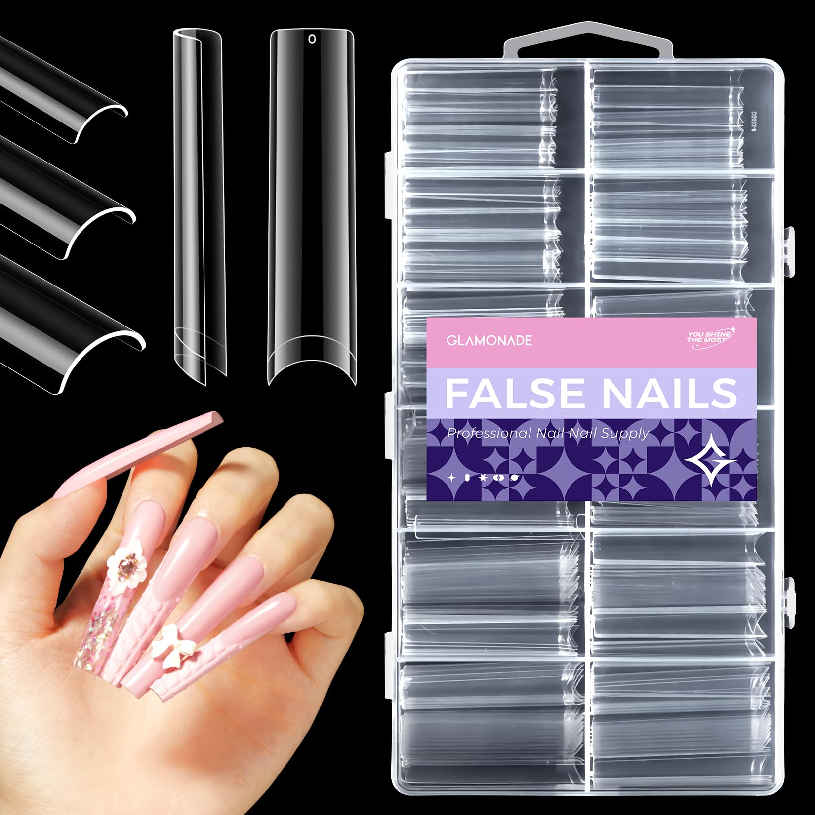 Glamonade No C Curve nails flat tips for quick natural adhesion on real nails.