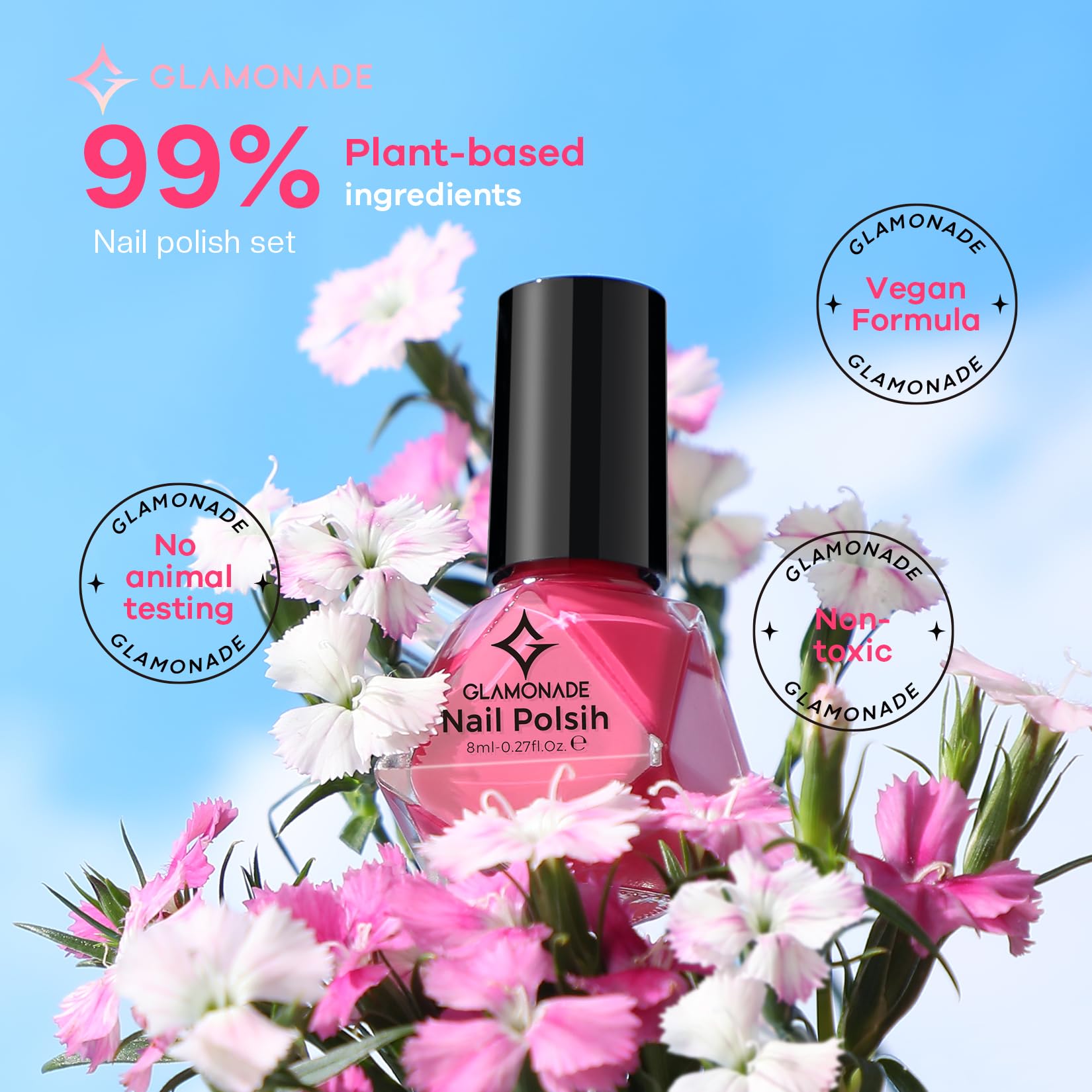 Glamonade organic formula highlights plant-based ingredients for a smoother finish.