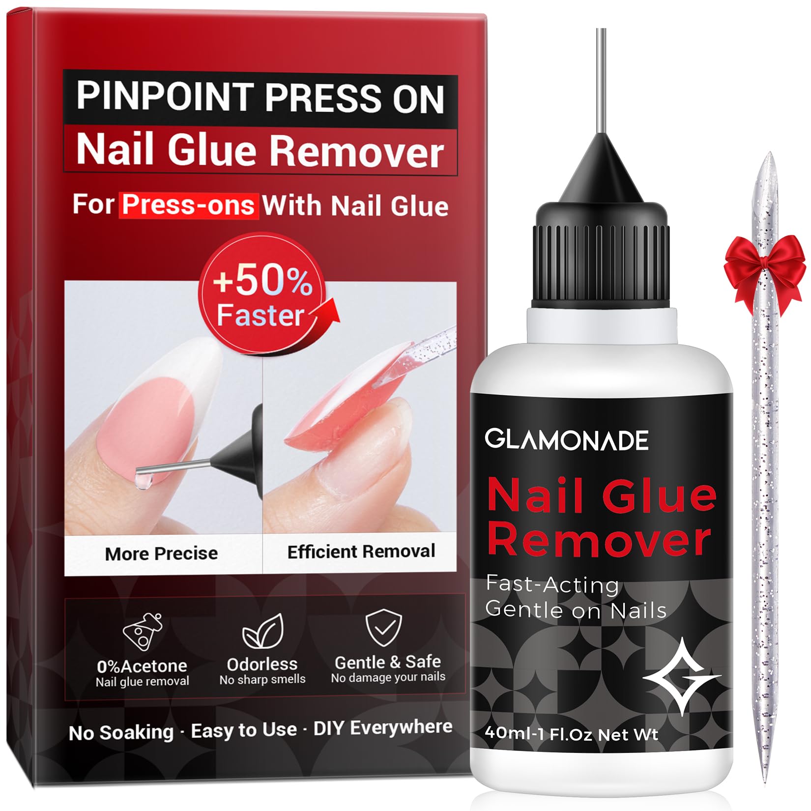 Glamonade Pinpoint Nail Glue Remover with needle-tip for precise, mess-free nail tip removal.