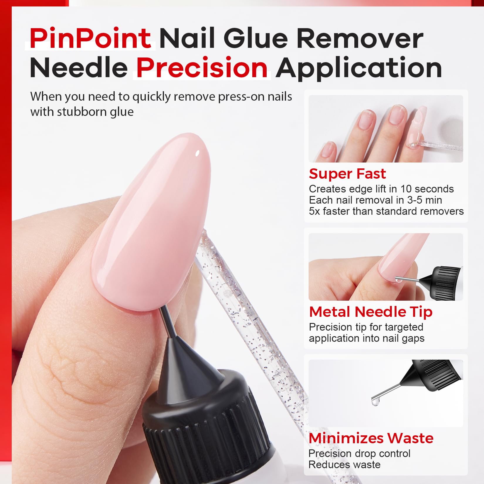 Glamonade Pinpoint Nail Glue Remover offers precise-application for controlled usage and clean nail tips.