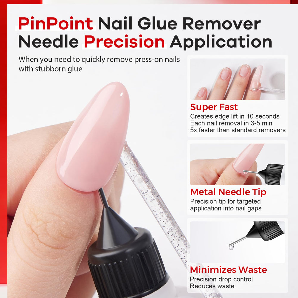 Glamonade Pinpoint Nail Glue Remover offers precise-application for controlled usage and clean nail tips.