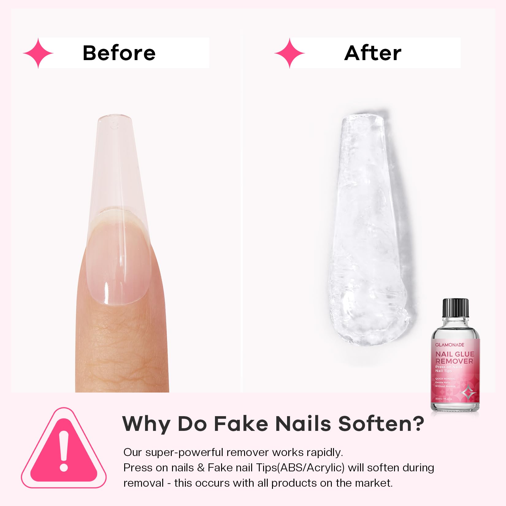 Glamonade remover nails tips close-up demonstrates safe, residue-free removal