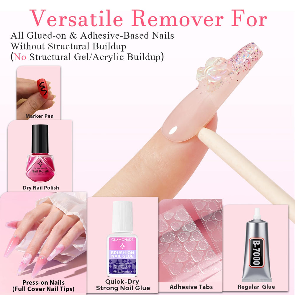 Glamonade remover with press-on nails shows speedy removal without soaking