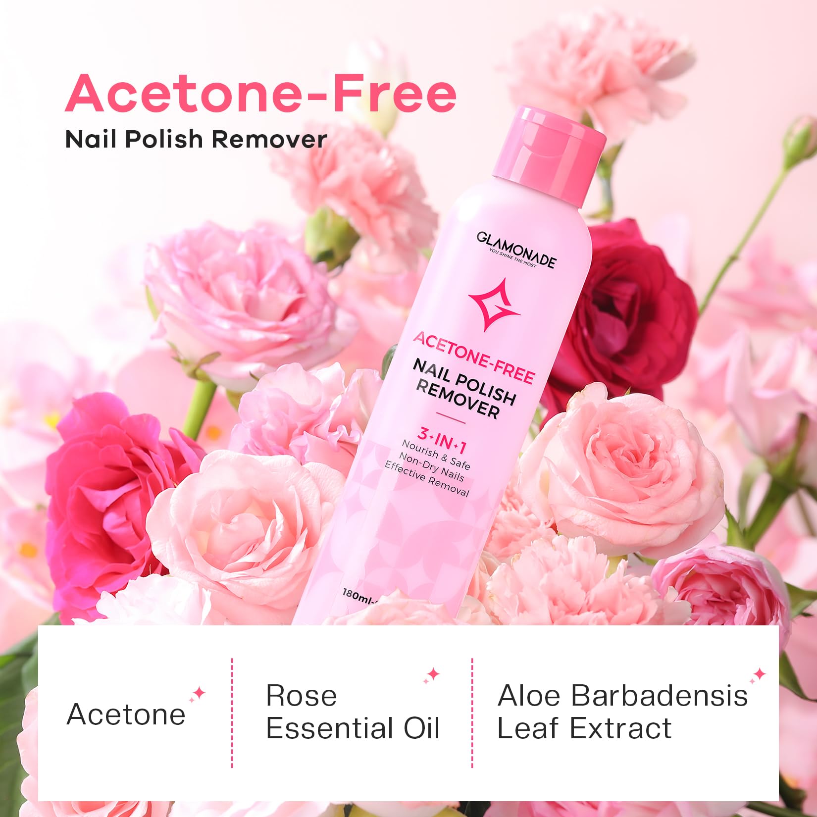 Glamonade rose seed oil droplets highlighting nourishing formula