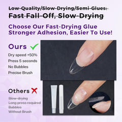 Glamonade glue being applied to a nail tip for quick-dry bonding.