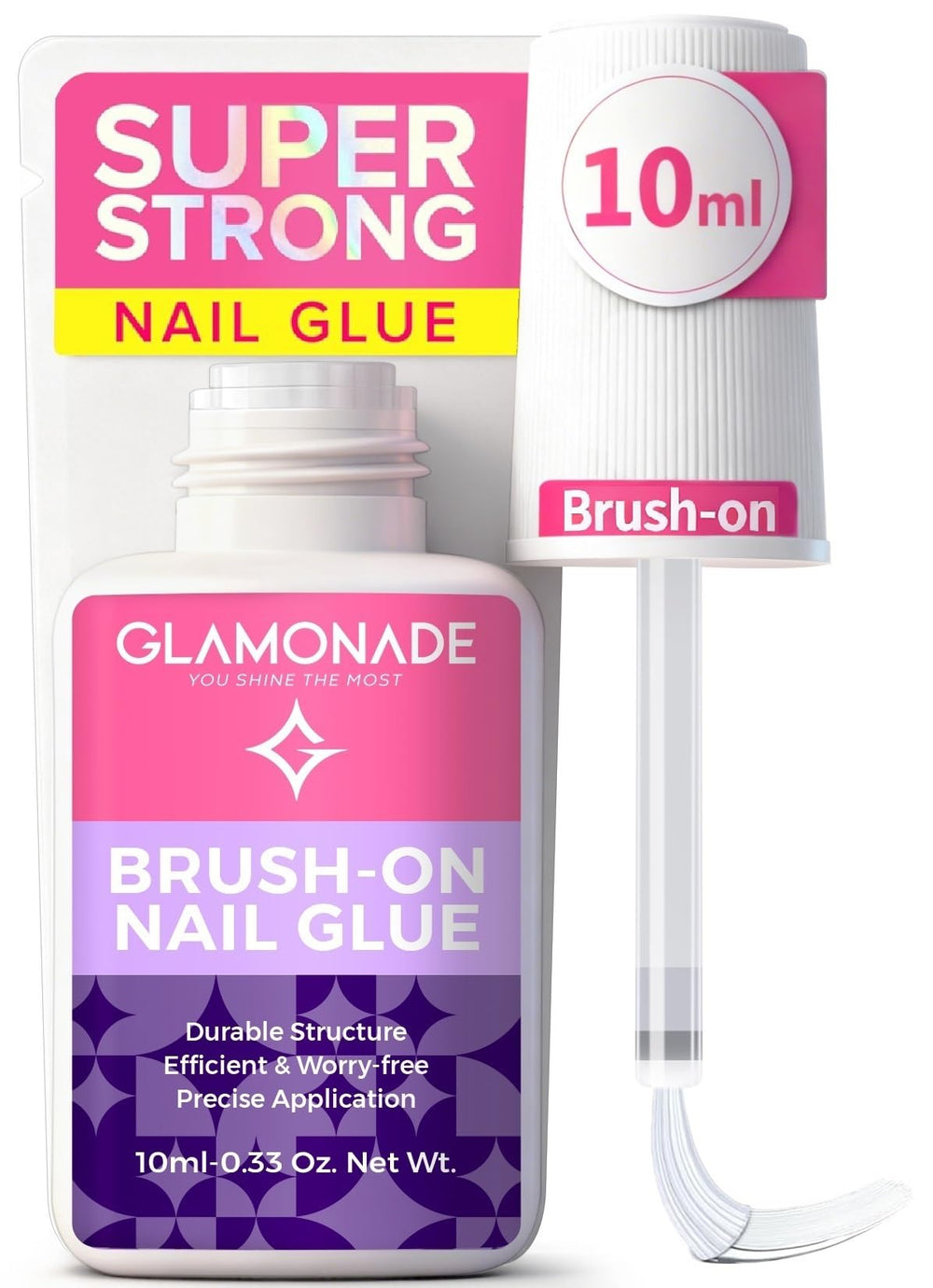 Glamonade bottle close-up showing the super strong nail glue for precise application.