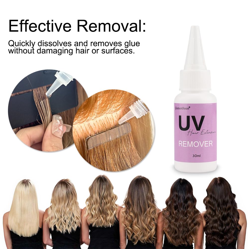 GlamorDove UV extension bonding glue 30g shown for long-lasting hold.