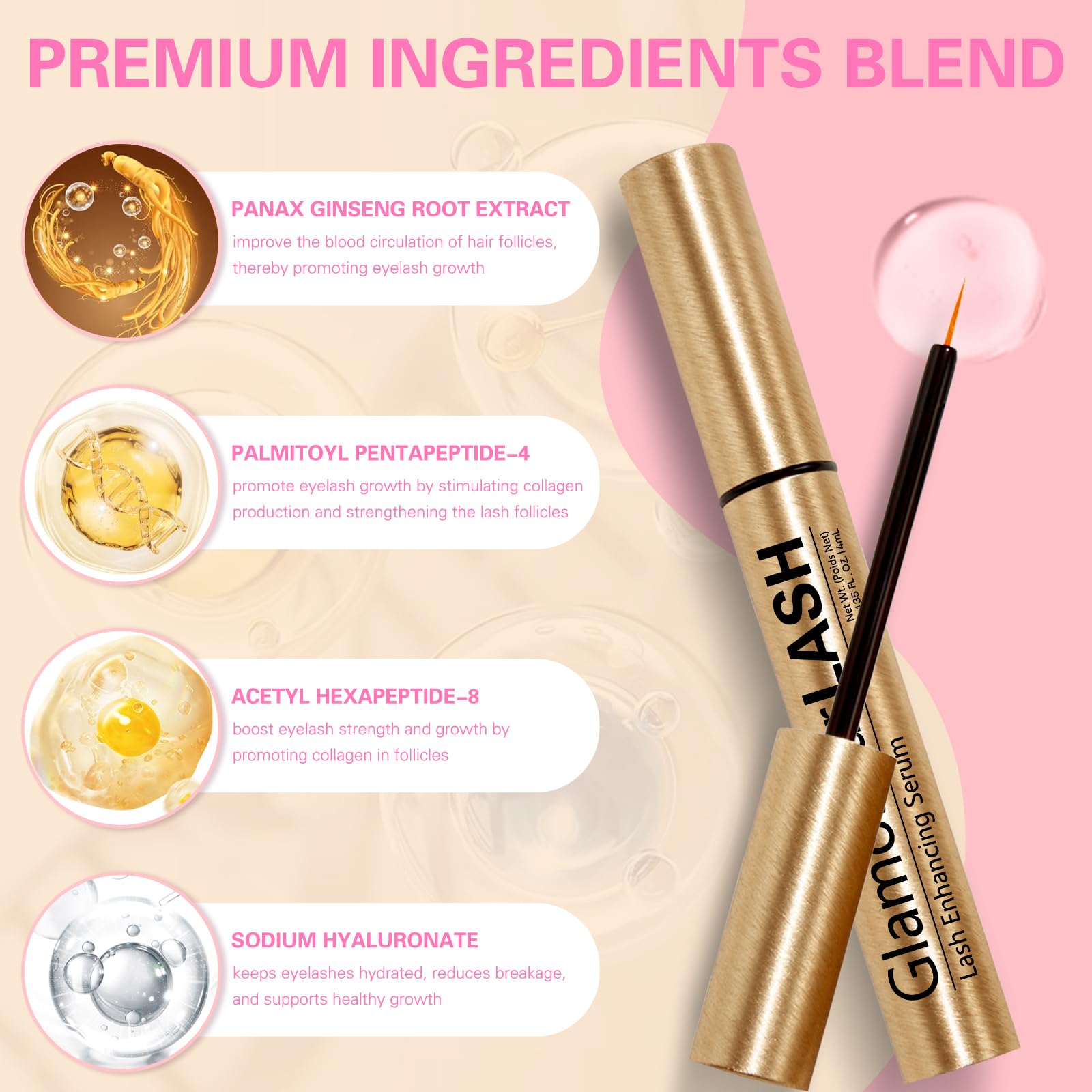 Glamosoar Lash Serum applicator brush shows smooth nightly use