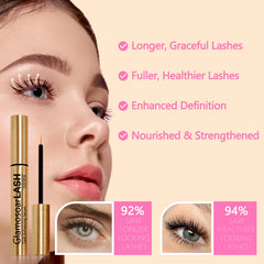Glamosoar Lash Serum ingredients panel highlights peptide blend