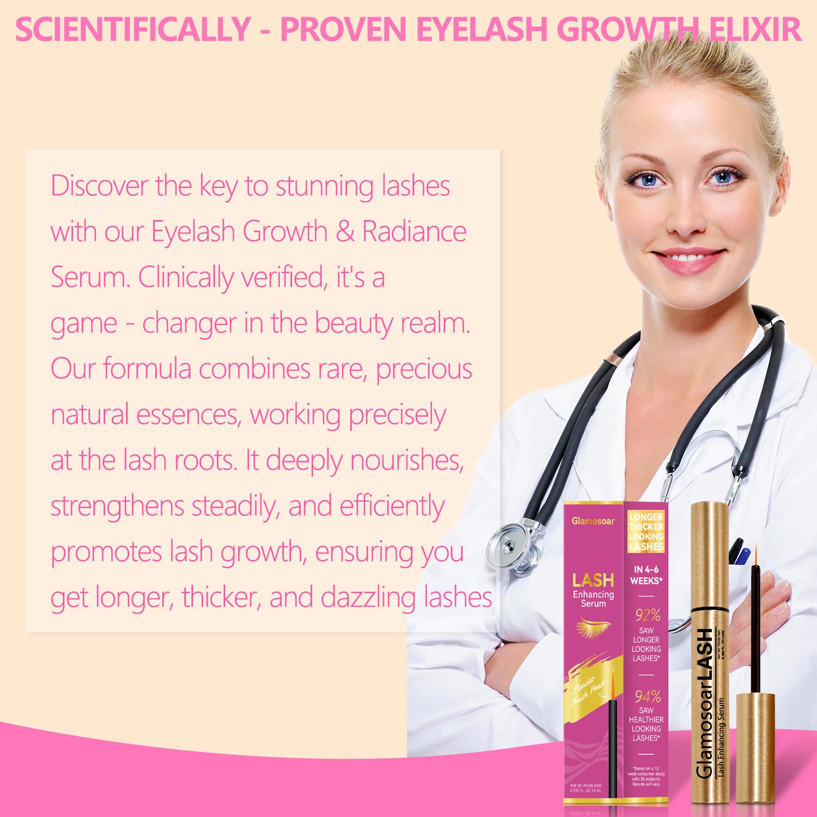 Glamosoar Lash Serum night application on upper lash line