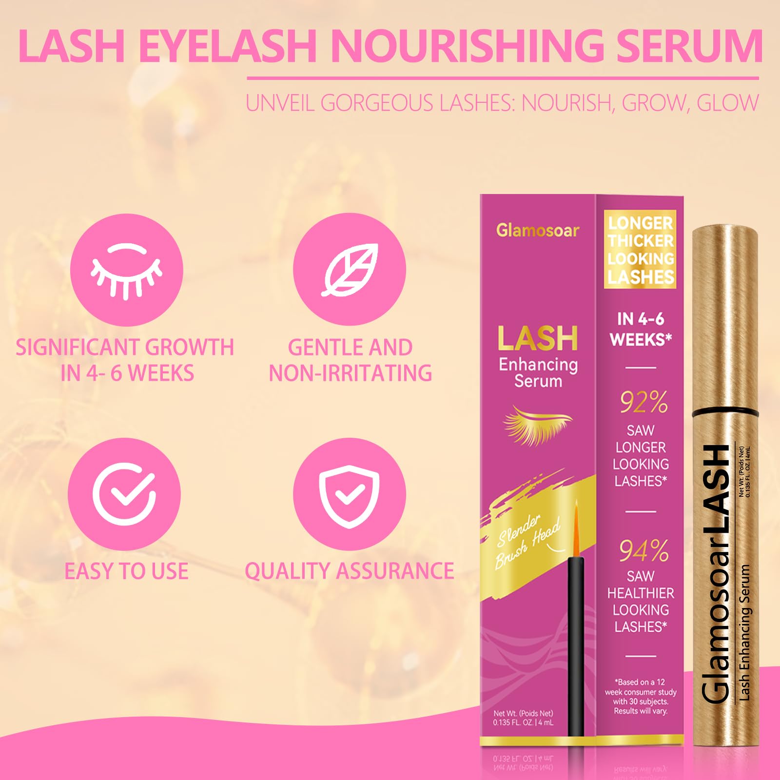 Glamosoar Lash Serum packaging 4ml bottle display