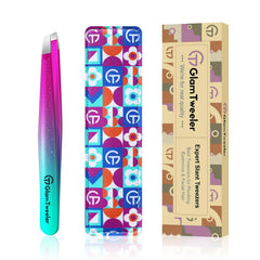 GlamTweeler Expert Slant Tip Tweezers closeup for precise removal of fine hairs.