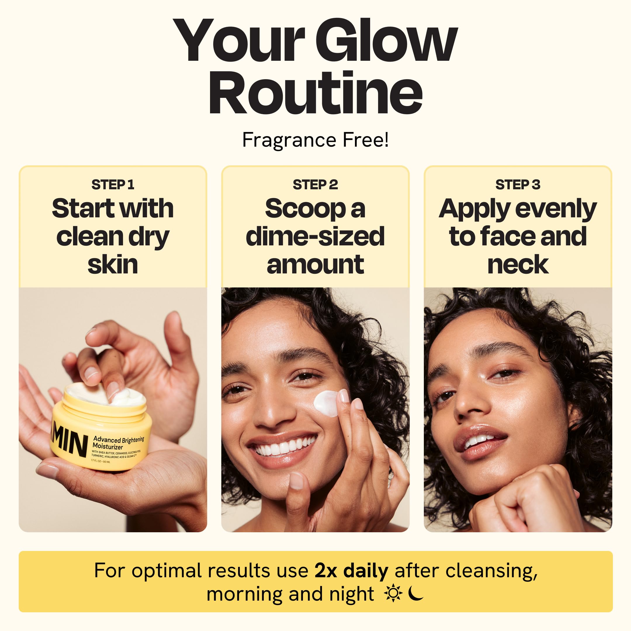 Gleamin Brightening Face Moisturizer pump dispensing a small amount