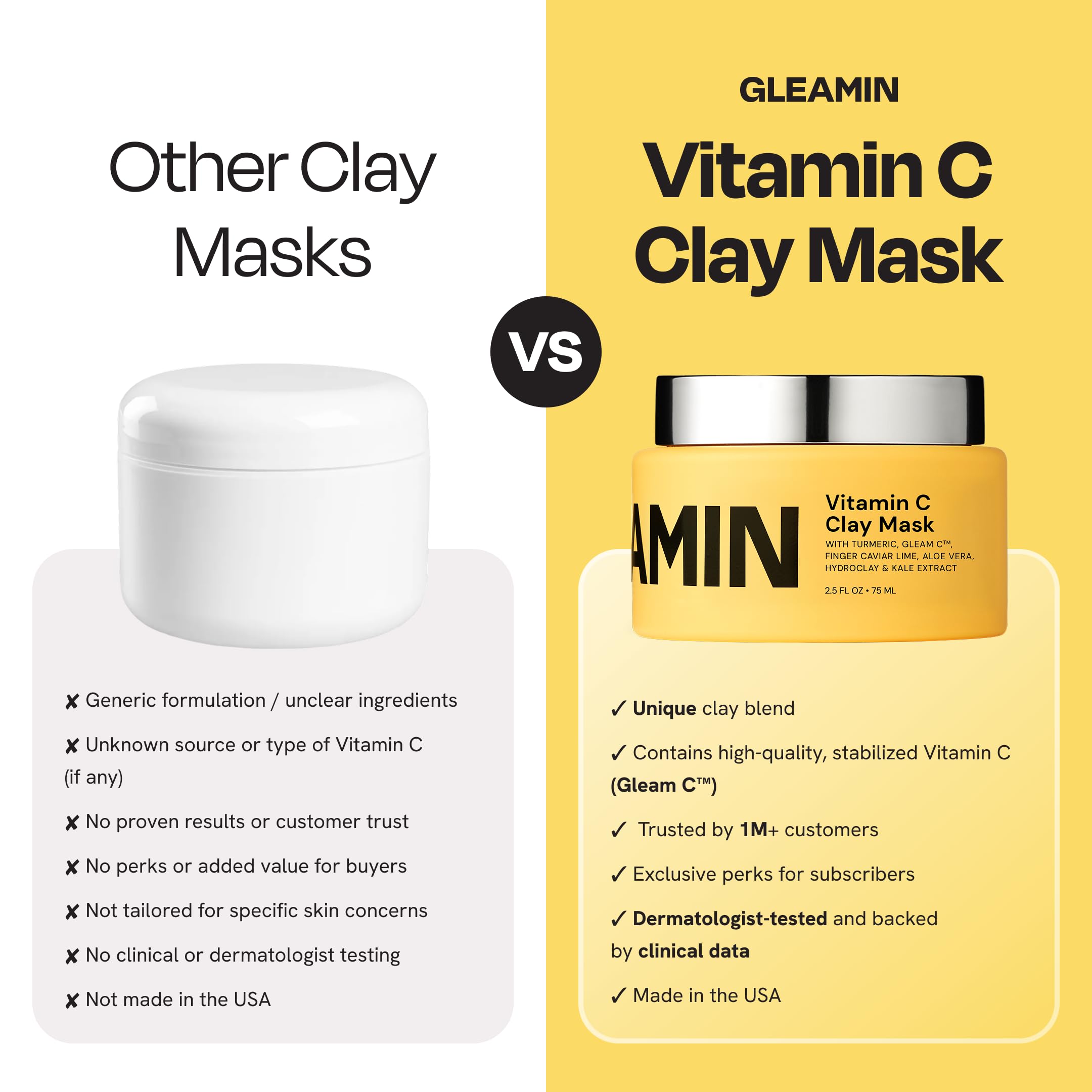 Gleamin mask targets dark spots to help brighten uneven tone.