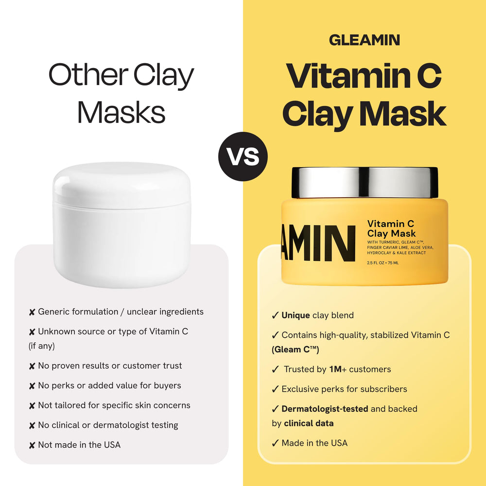 Gleamin mask targets dark spots to help brighten uneven tone.