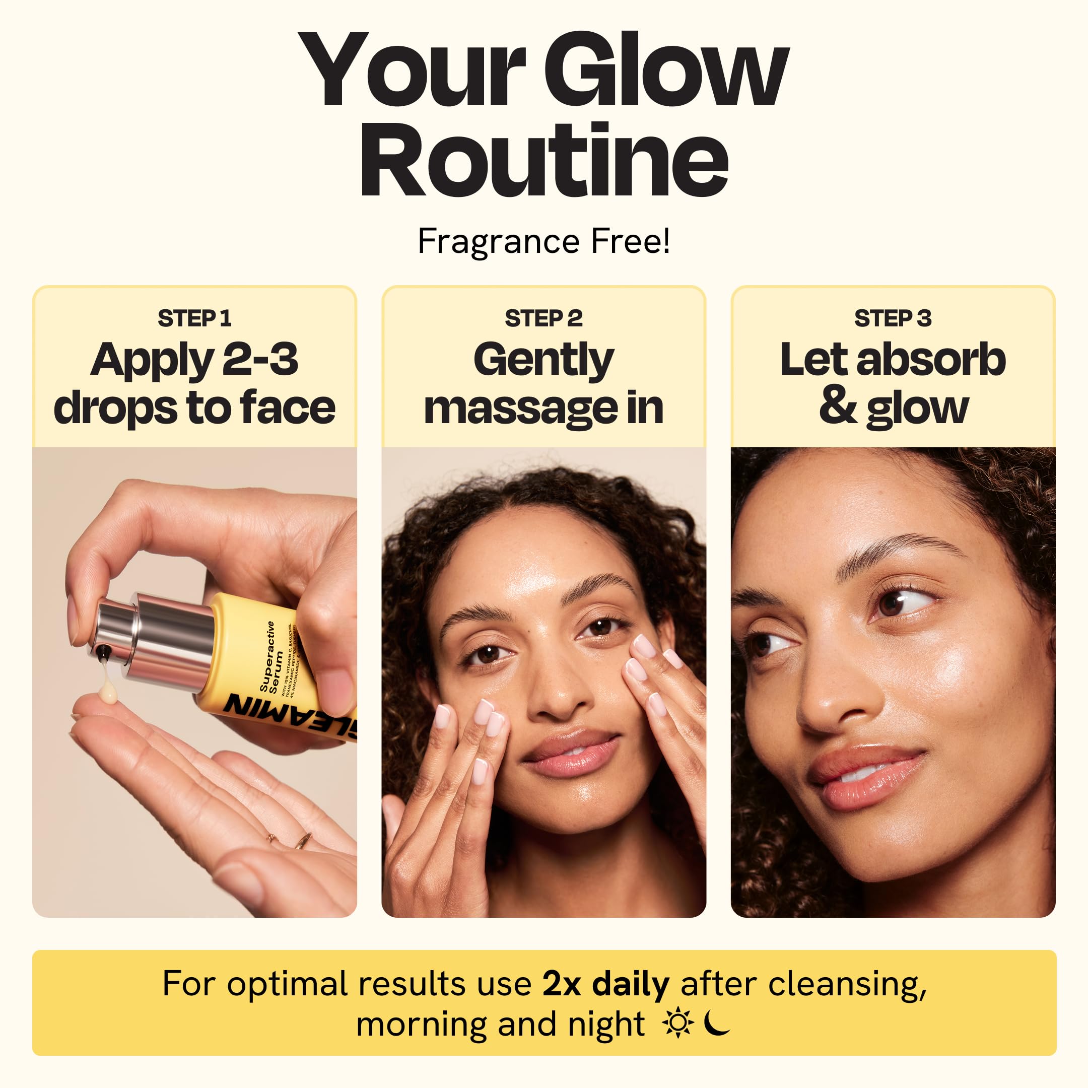 Gleamin Serum morning routine setup suggests under makeup compatibility