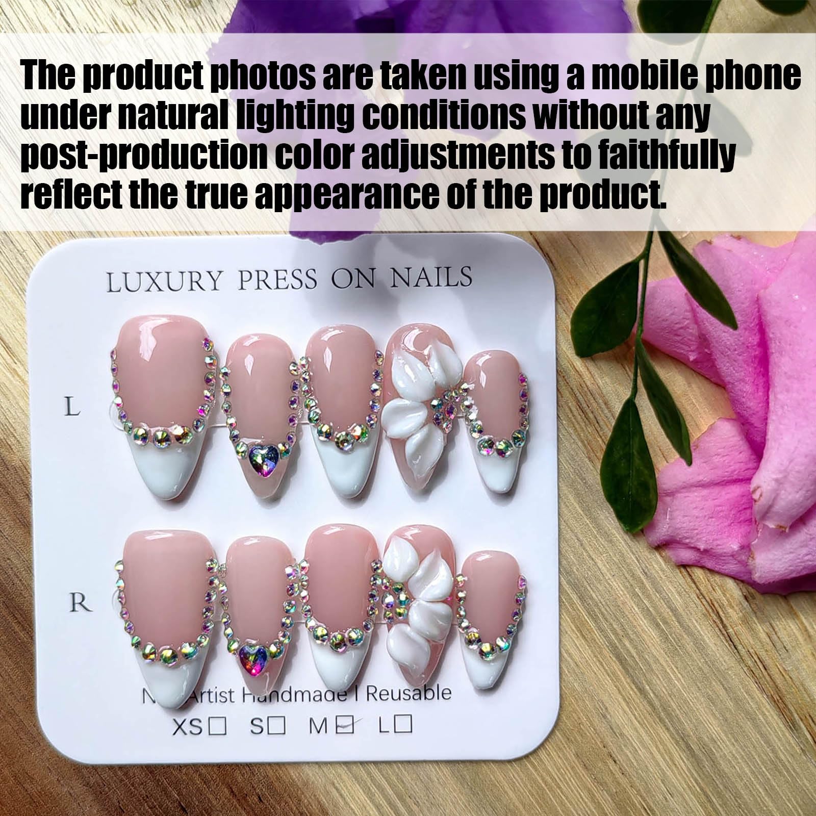 Gleamrain almond nails featuring a floral 3D pattern for a standout manicure.
