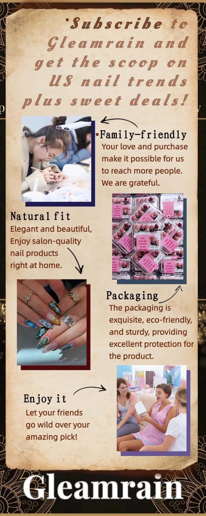Gleamrain nails with high-gloss finish for standout sparkle