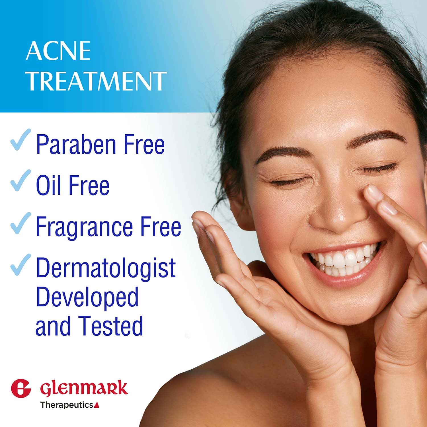 Glenmark Adapalene Gel applied to the face for daily acne care.