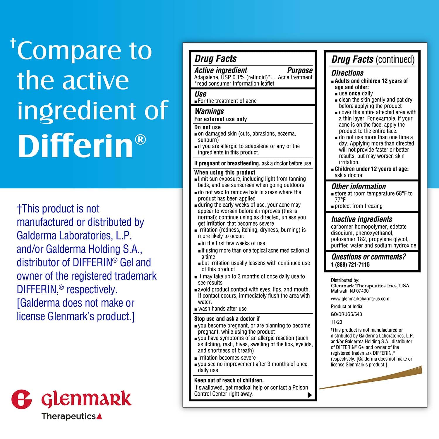 Glenmark Therapeutics Adapalene Gel 0.1 percent close up showing smooth texture.