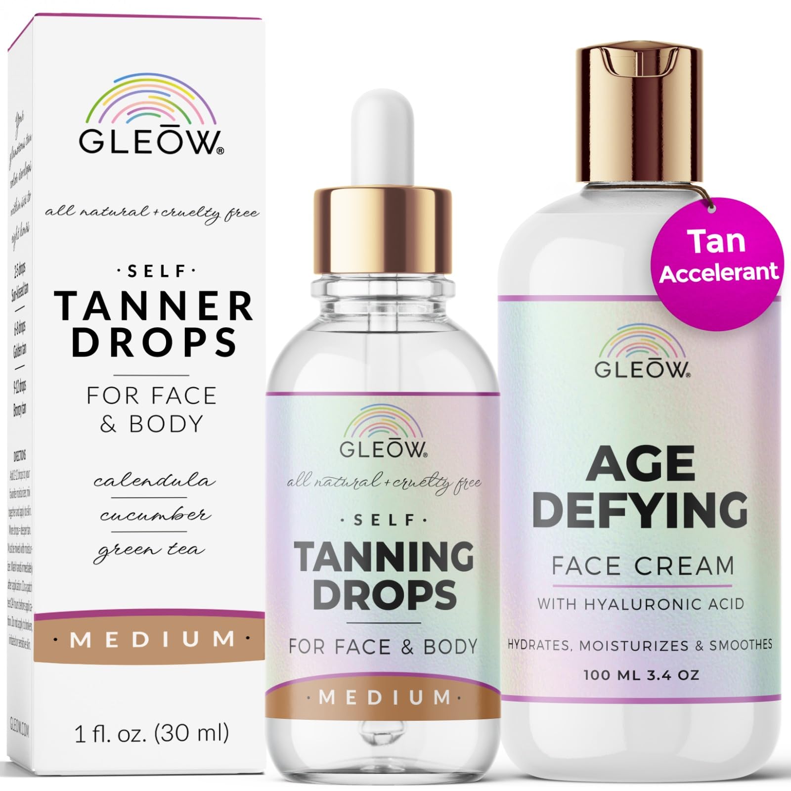 GLEOW face tanning drops bottle for easy sunless tan and hydration.