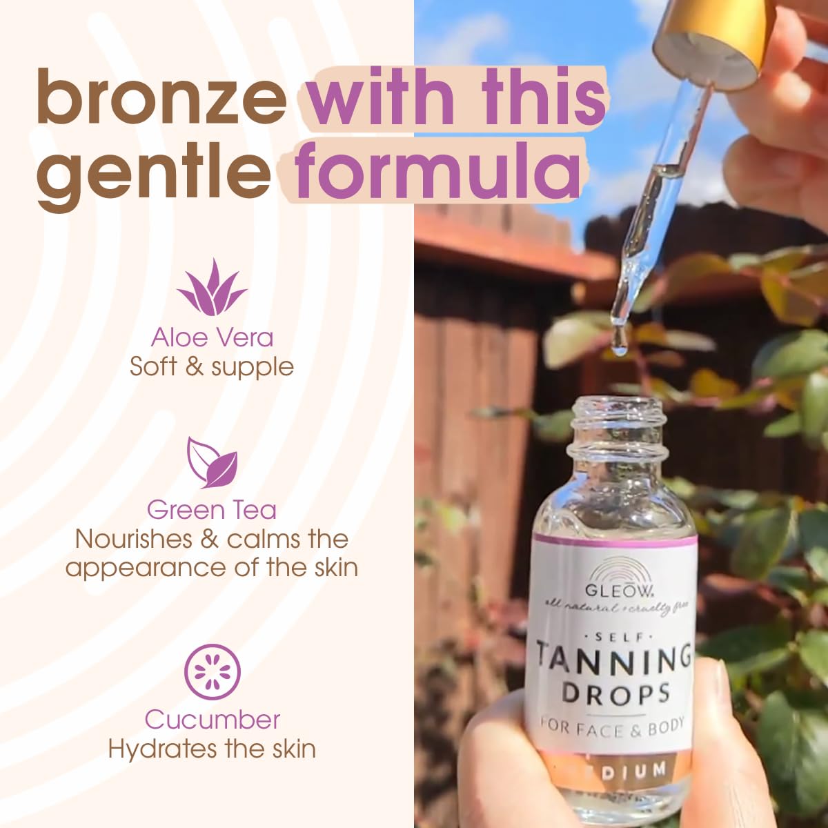 GLEOW Face Tanning Drops applied to the face for even tone
