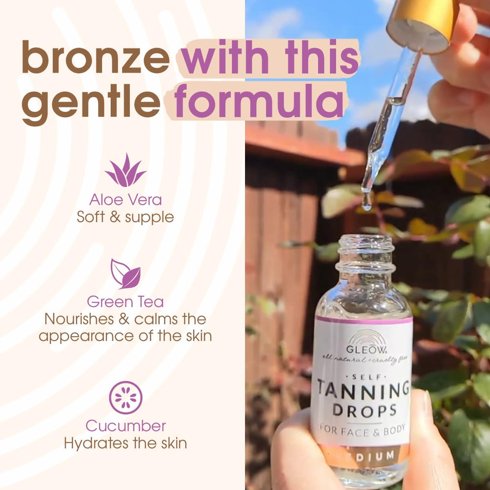 GLEOW Face Tanning Drops applied to the face for even tone