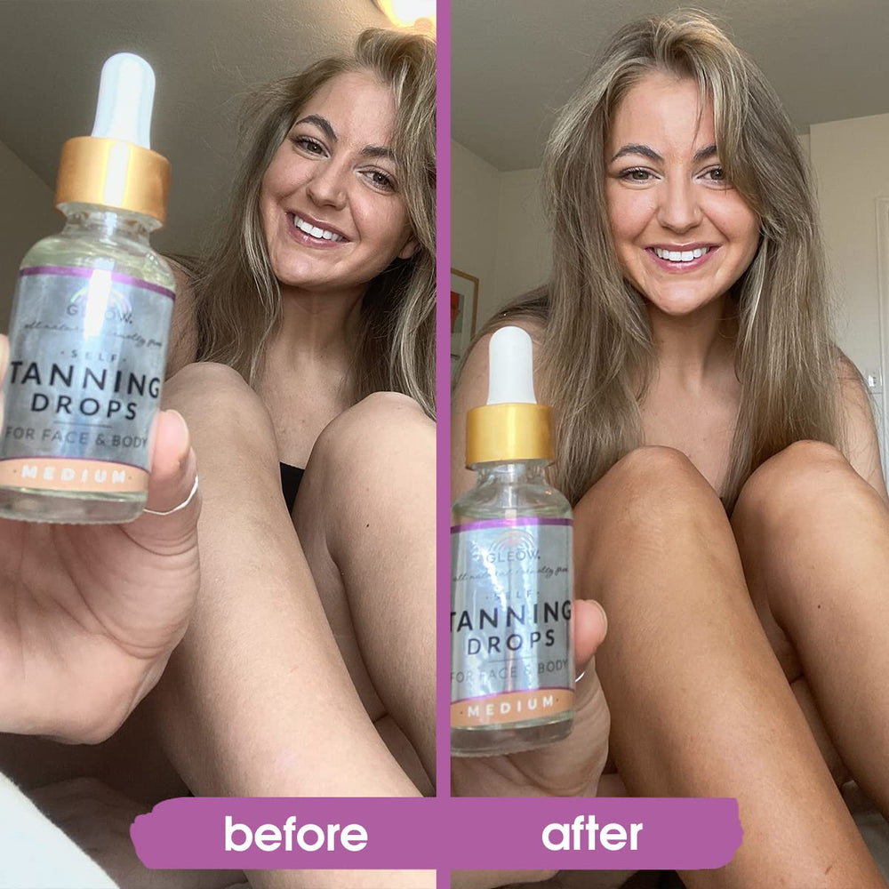 GLEOW Face Tanning Drops packaging highlights clean, parabens-free formula