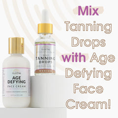 GLEOW self-tanner drops on face ready to mix with moisturizer.