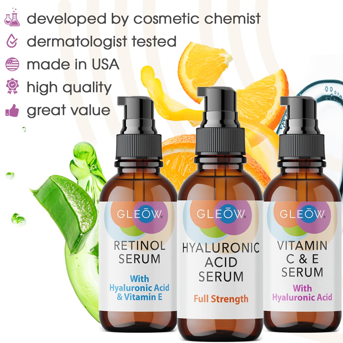 GLEOW Vitamin C serum dropper highlighting brightening potential for even skin tone.