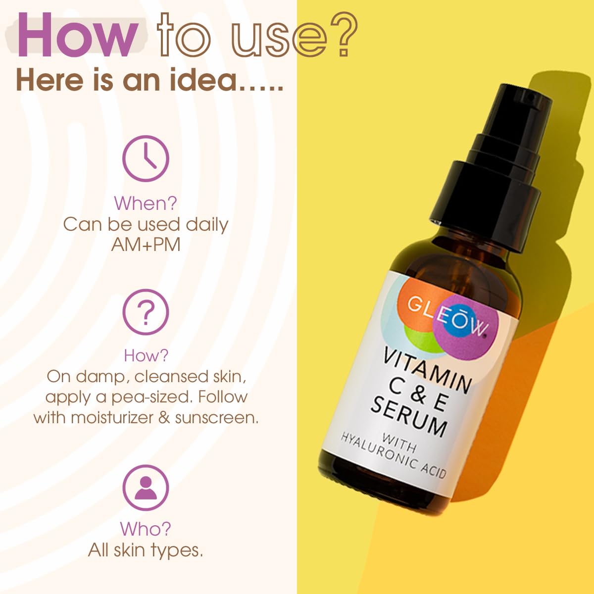GLEOW Vitamin C Serum applied to the face for a refreshed look.