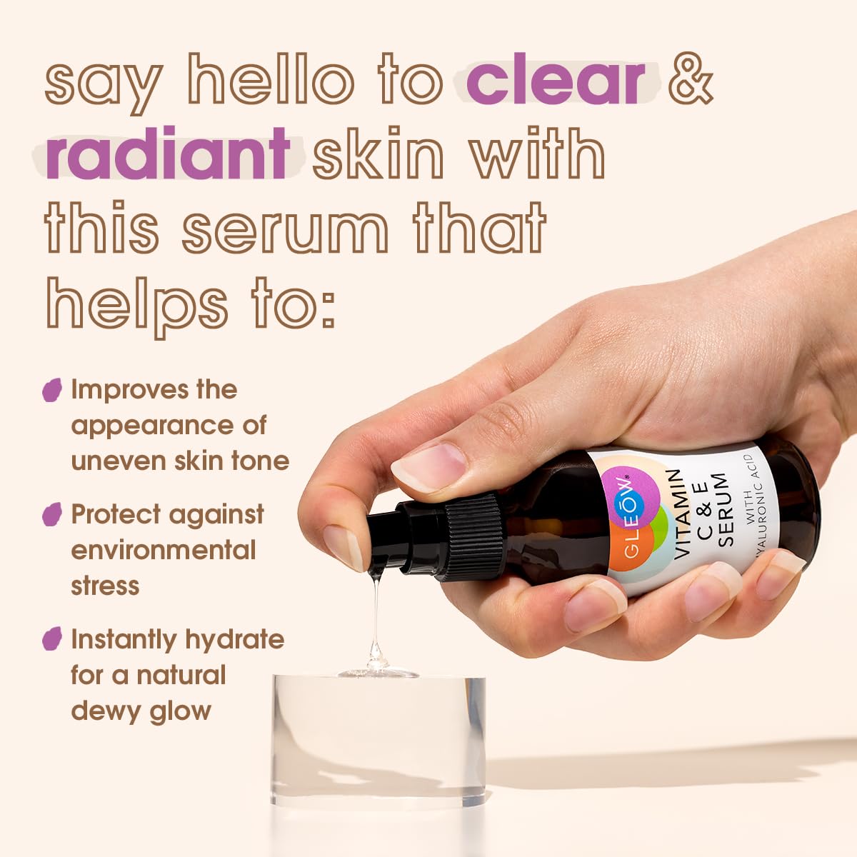 GLEOW Vitamin C Serum cruelty-free label signals responsible skincare.