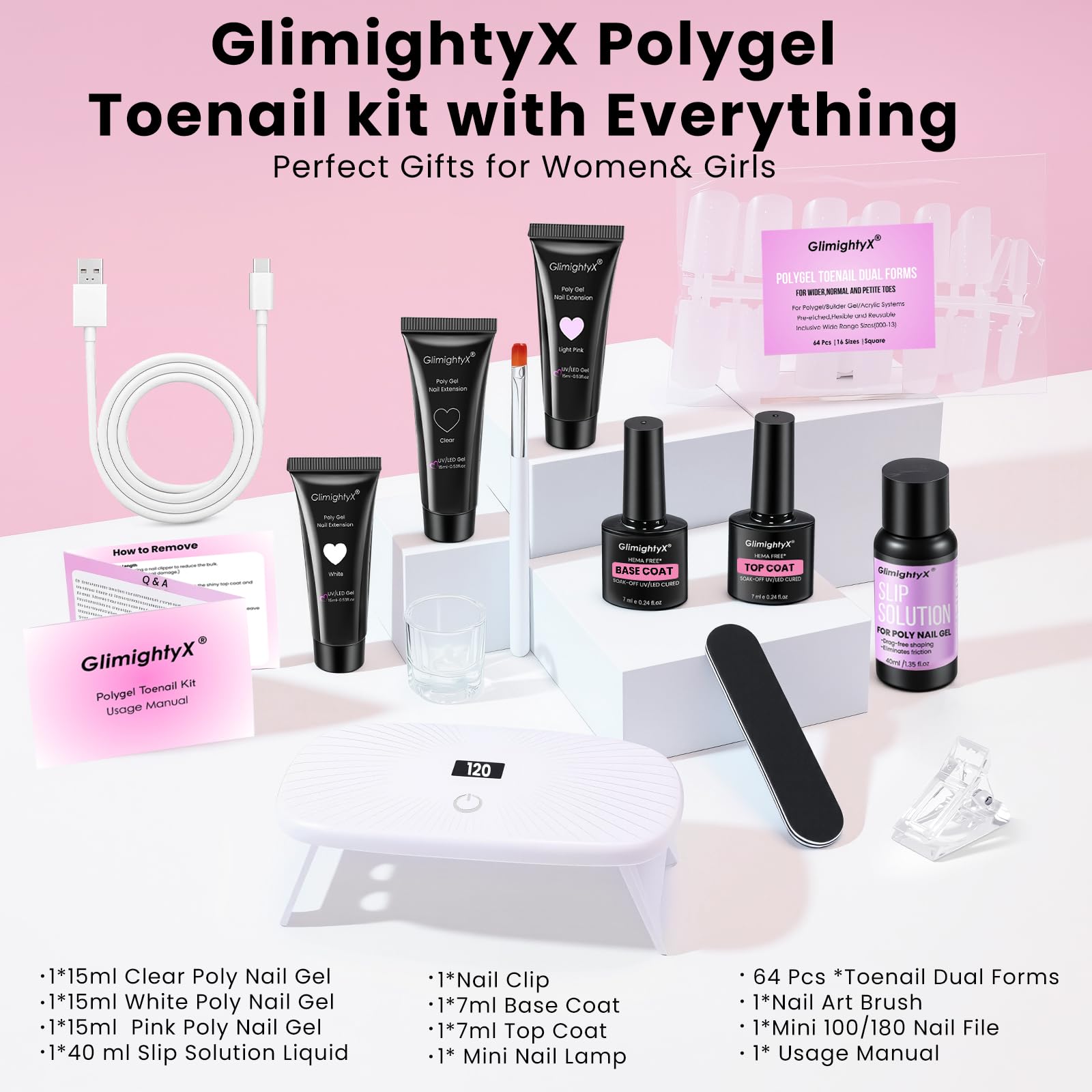 GlimightyX polygel color set for versatile toe designs.
