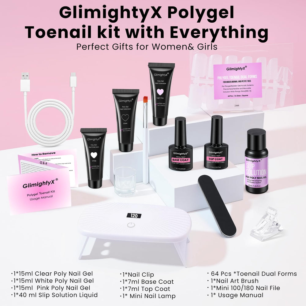 GlimightyX polygel color set for versatile toe designs.
