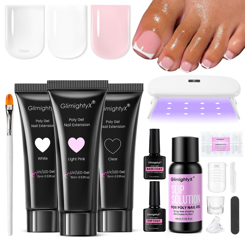 GlimightyX poly gel toenail kit packaging for at-home pedicures.