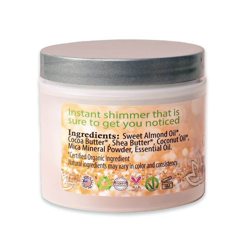 Glimmer Goddess golden shimmer on arm highlights subtle daily glow.
