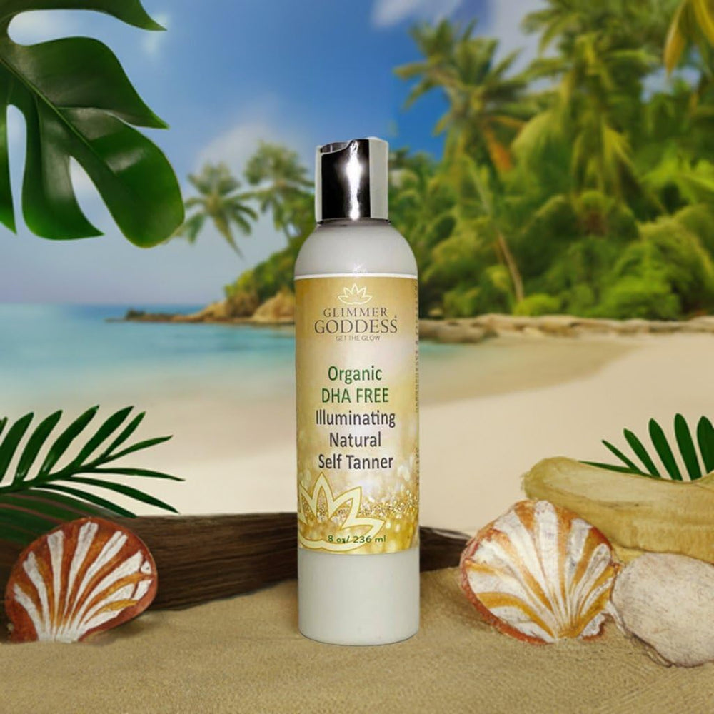 Glimmer Goddess ingredients: aloe vera and shea butter nourish the skin.