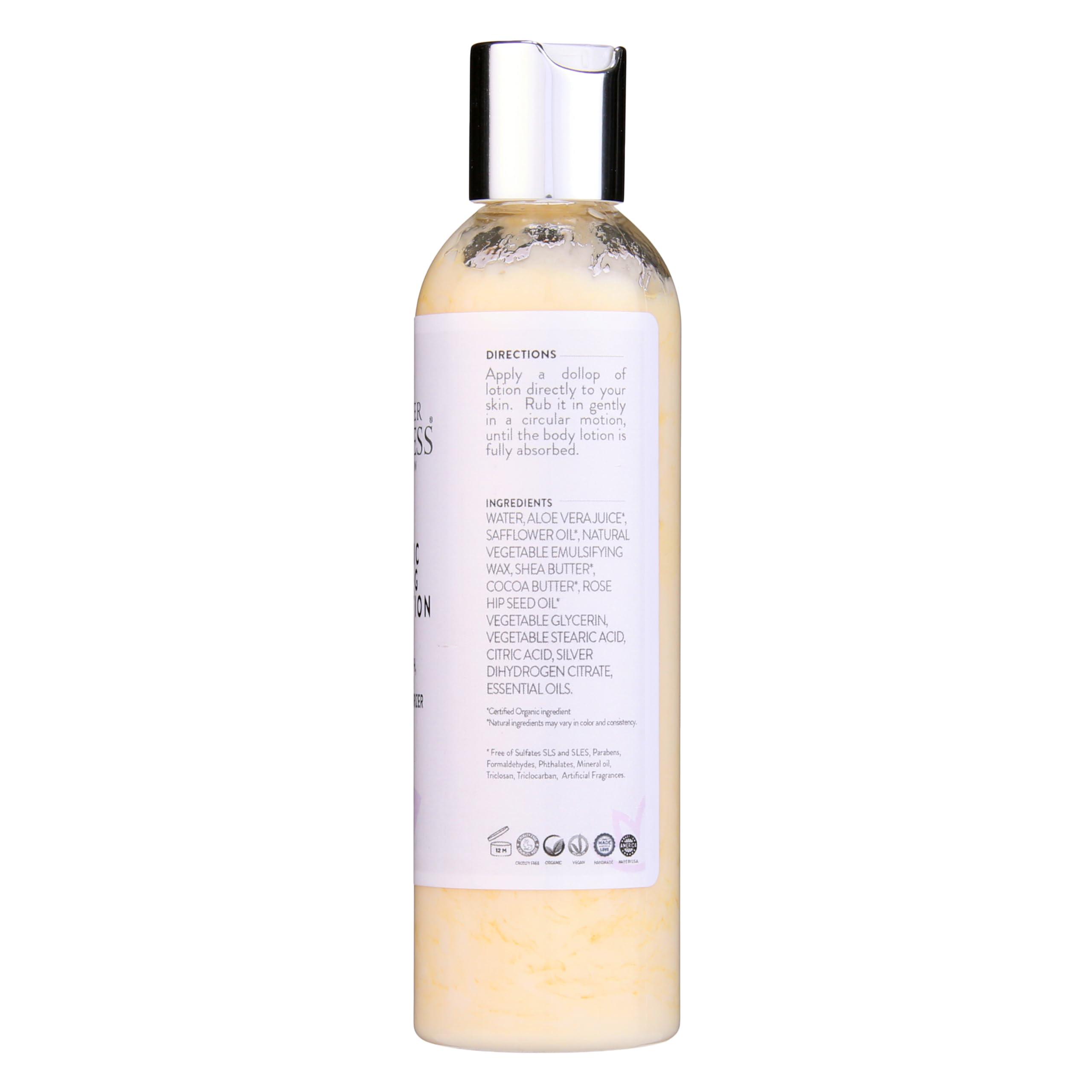 GLIMMER GODDESS lotion texture swirl demonstrates creamy, fast-absorbing application.