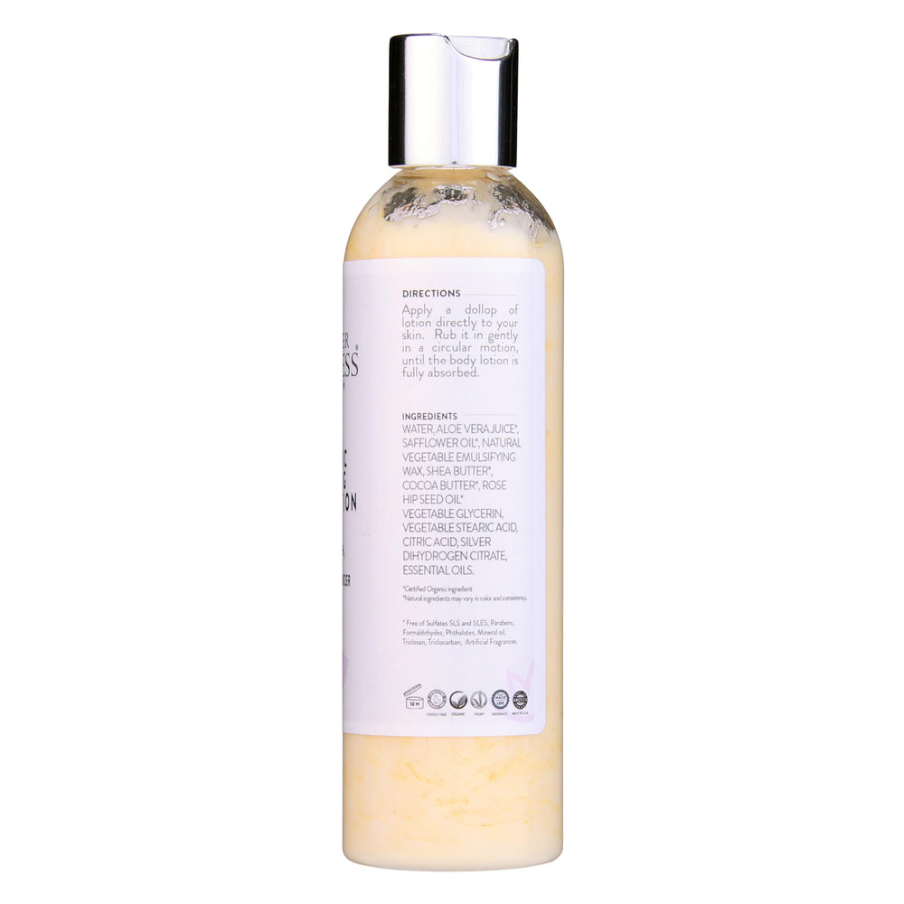 GLIMMER GODDESS lotion texture swirl demonstrates creamy, fast-absorbing application.
