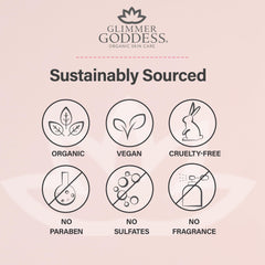 GLIMMER GODDESS organic shea and cocoa butter nourish the skin