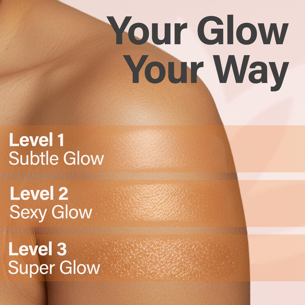 Glimmer Goddess Packaging and label emphasize natural ingredients and luxe skincare.
