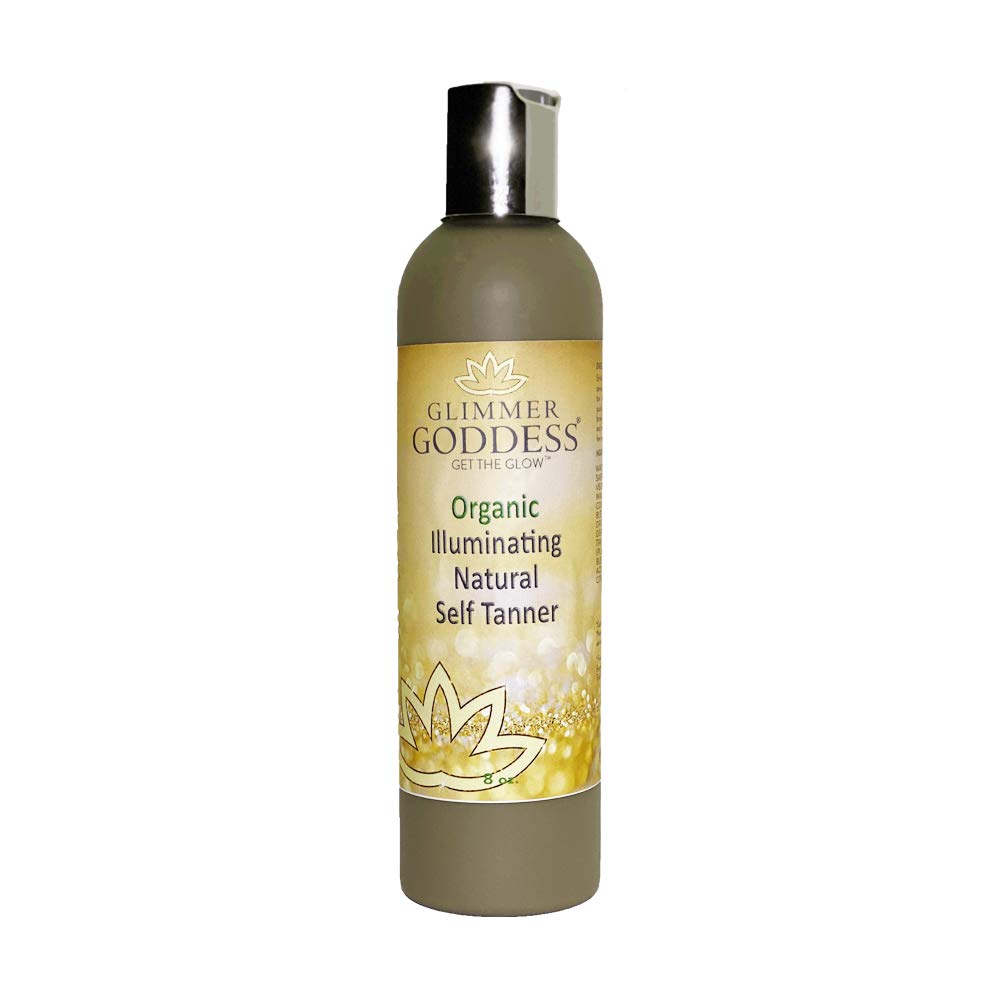 Glimmer Goddess self-tanner bottle close-up for a natural bronze glow