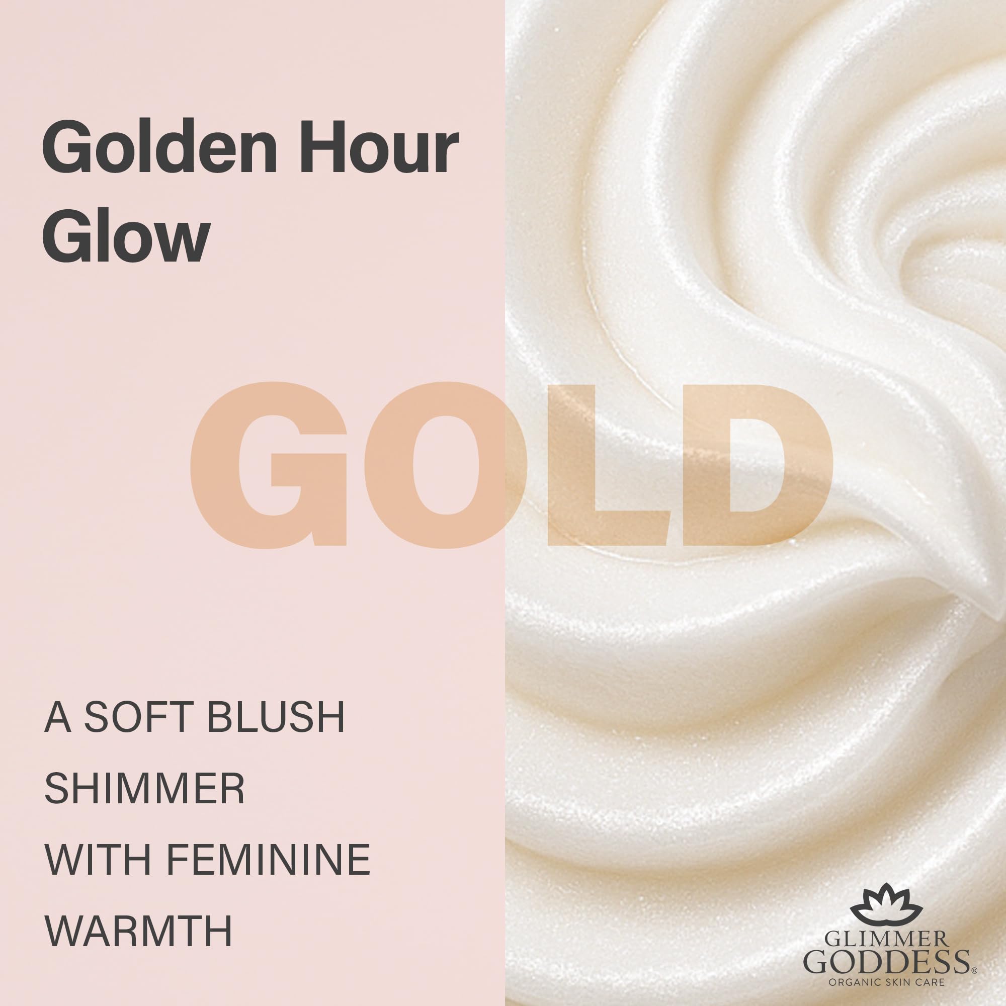 GLIMMER GODDESS Packaging with gold accents conveys premium shimmer and allure.