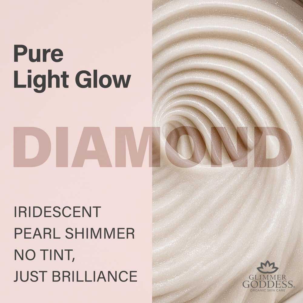 Glimmer Goddess after-application glow on skin with silky finish.