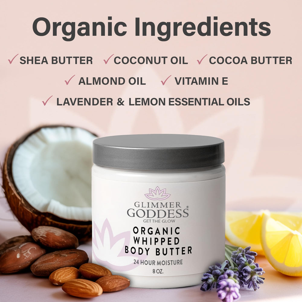 Glimmer Goddess whipped butter close-up shows creamy texture for quick absorption.