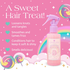 Glimmer Wish unicorn spray bottle shown on bag demonstrates travel-friendly detangling solution